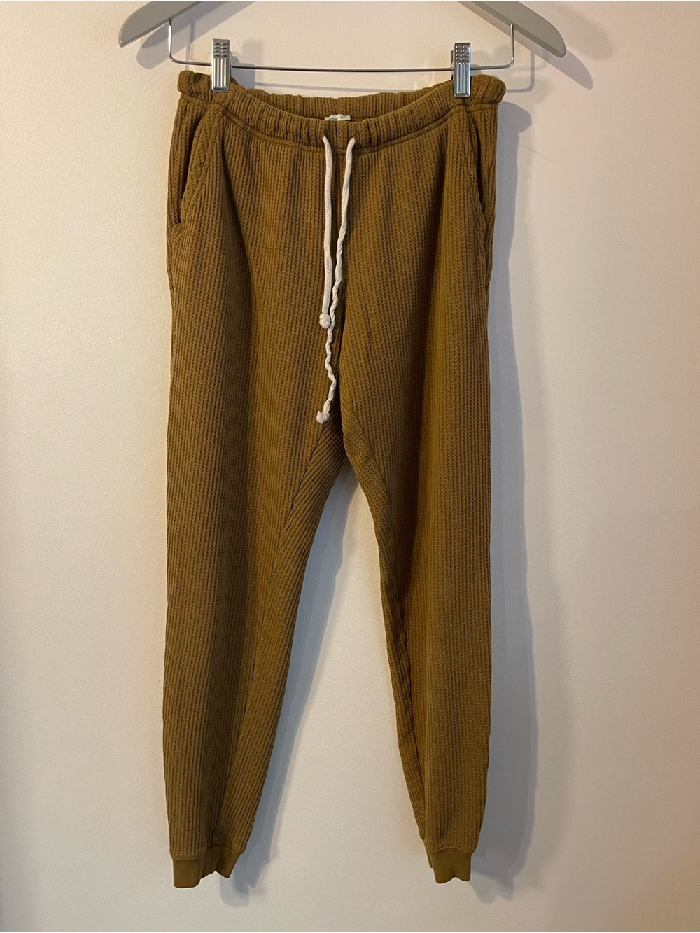 Aerie Mustard Yellow Waffle Knit Drawstring Joggers XS
